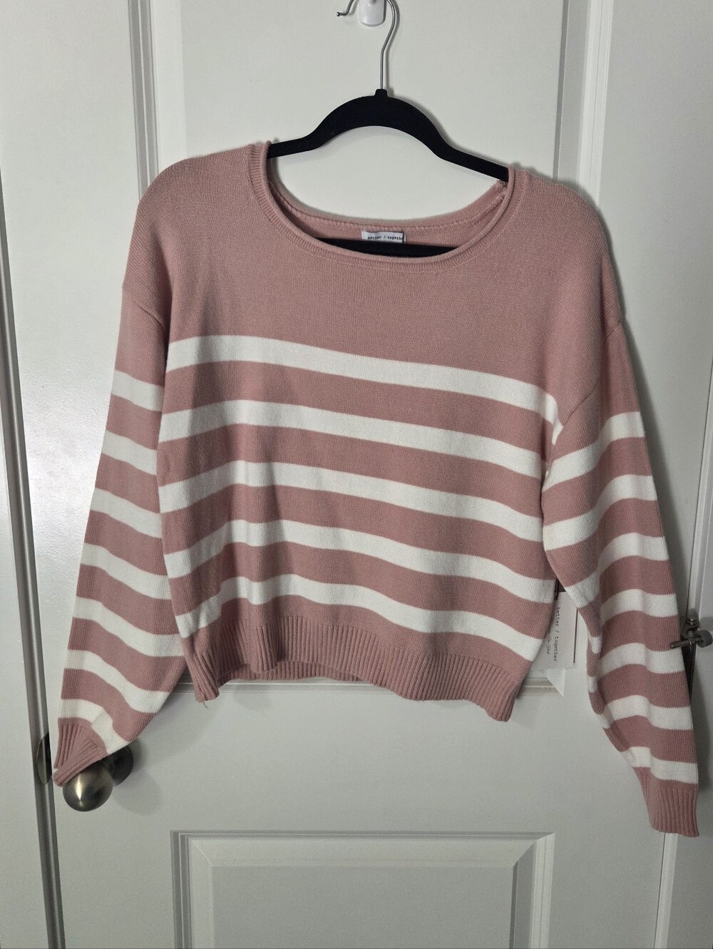 Striped Pink and White Women's Knit Sweater